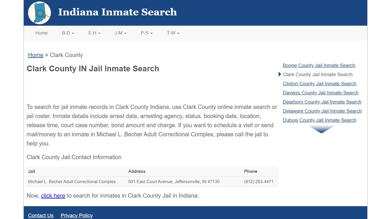 Clark County IN Jail Inmate Search